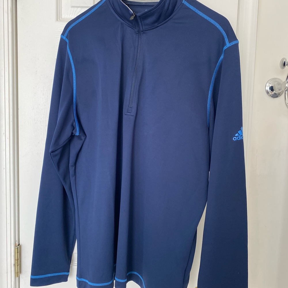 adidas Navy Blue 1/4 Zip Pullover with Light Blue Stitching